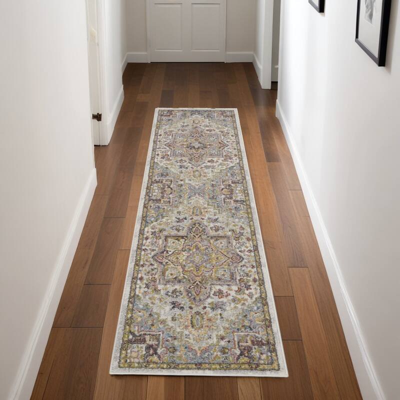 Hocu Power Loomed Abstract Floral Traditional Stain Resistant Area Rug By HomeRoots - 90' X '26' X '0.5 - 90' X '26' X '0.5 - Green/Teal - Runner