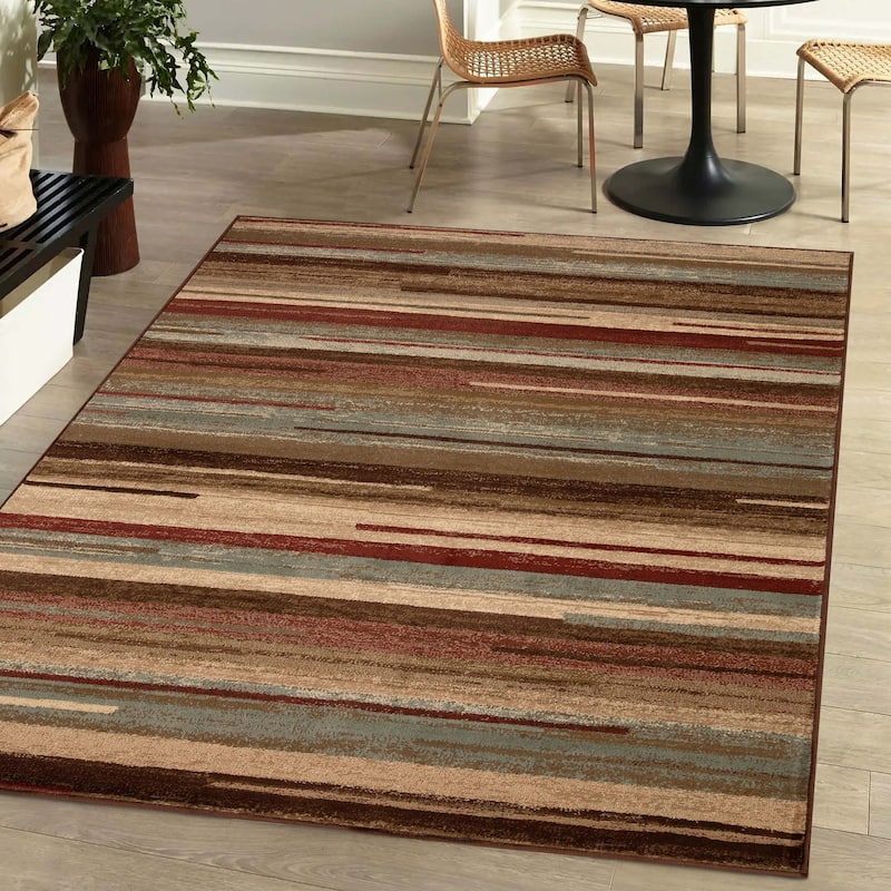 Superior Stripes Abstract Lines Power-Loomed Indoor Area Rug - 7' x 9' - Maroon