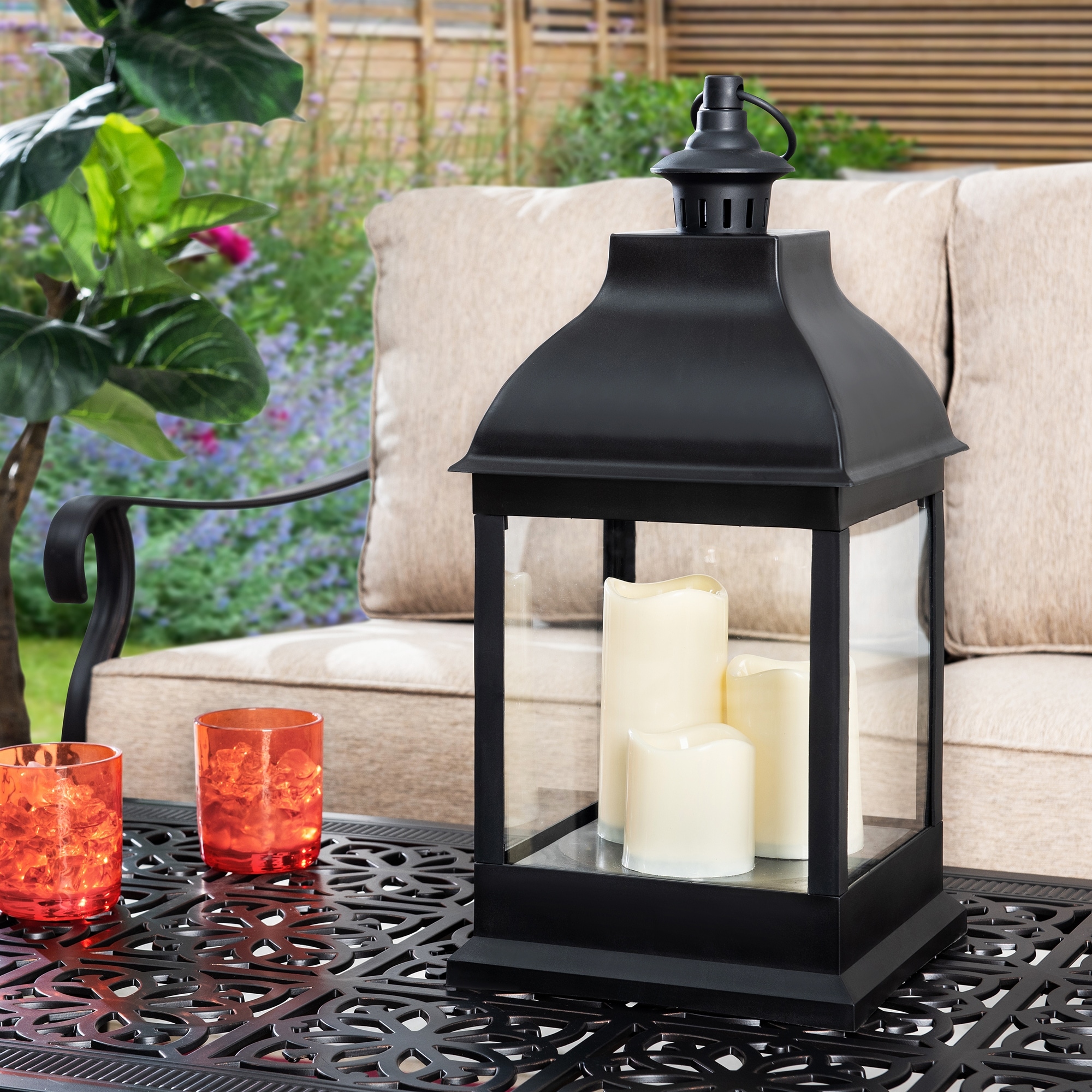 Sunjoy 20 LED Battery Powered Lantern, Outdoor Patio Decorative Light,  Waterproof Hanging Lantern with 3 Flameless Candles - On Sale - Bed Bath &  Beyond - 30634322