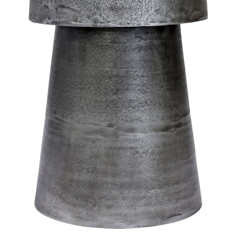Vintage 23.6 Inch Accent Side Table Round Top, Antique Silver Cast, Aluminum Drum Base