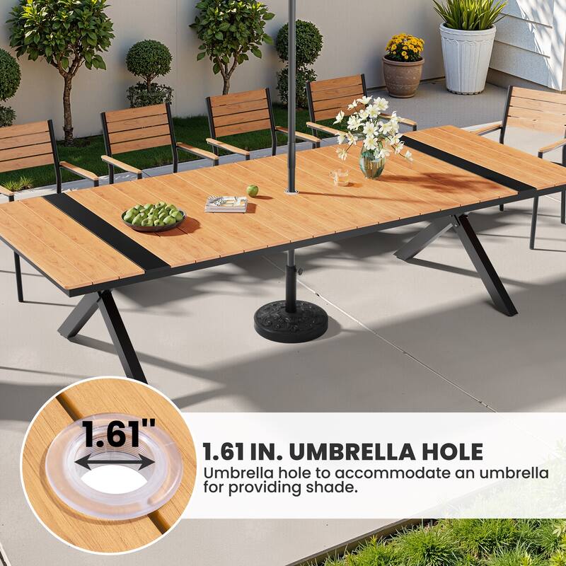 13-Piece Outdoor Dining Set Aluminum Rectangular Table with Umbrella Hole and Stackable Chairs