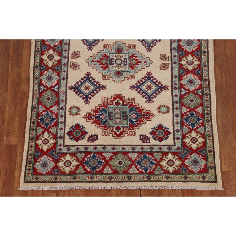 Ivory Kazak Area Rug Hand-Knotted Wool Carpet - 3'11" x 5'6"
