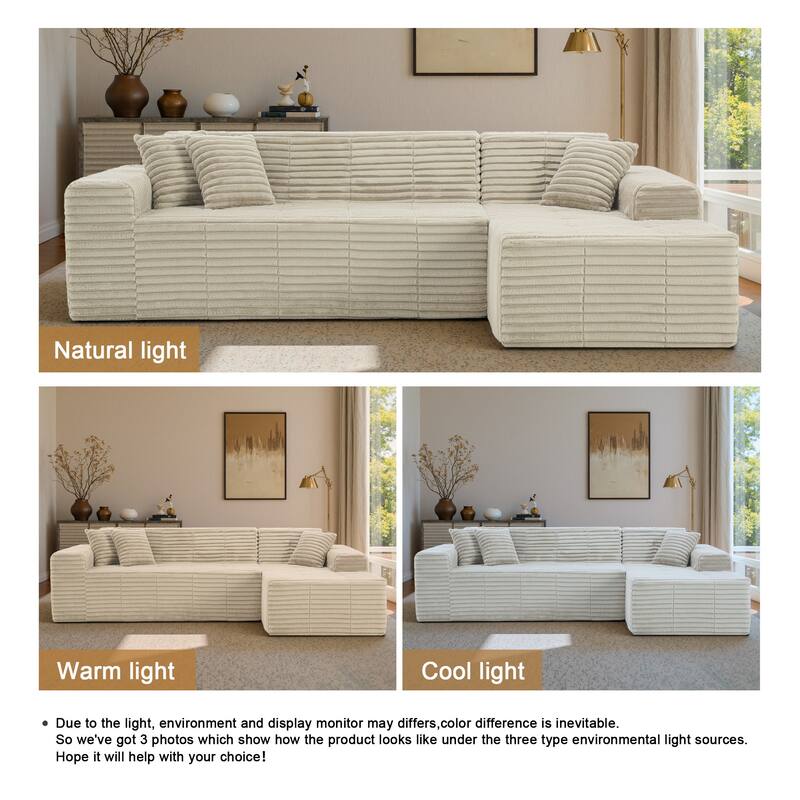 122" W No Assembly Sofa L-Shaded Sectional Modular with Chaise