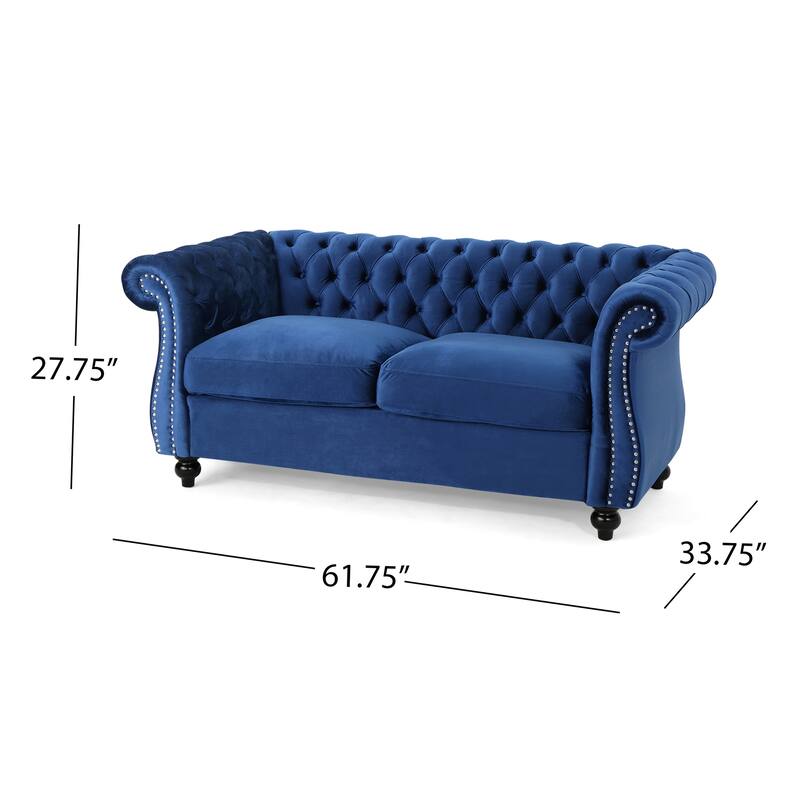 61.75" Velvet Chesterfield Loveseat Sofa with Button-Tufted Upholstery, Nailhead Trim and Rolled Arms