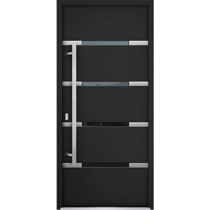 Front Prehung Steel Door 1105 Black Enamel Stainless Inserts W36xH80 Lh I - Black - 36 x 80