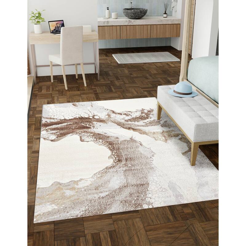 ECARPETGALLERY Machine Made Bloom Tan Area Rug