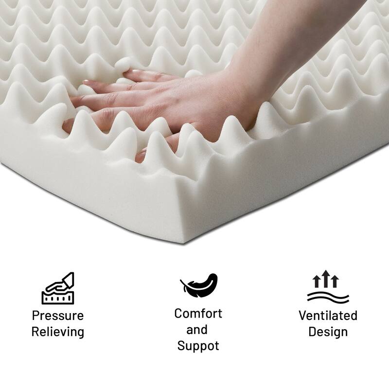 High Density Convoluted Egg Shell Breathable Foam Topper, Adds Comfort to Mattress