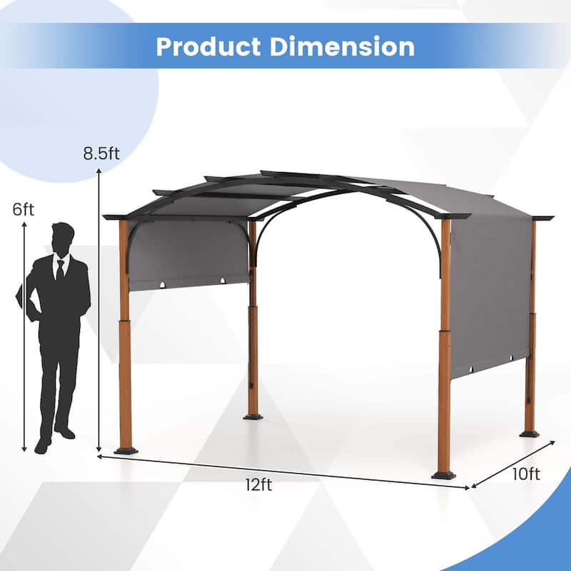Patio 10x12Ft Pergola Arched w/ Retractable Sun Shade Canopy