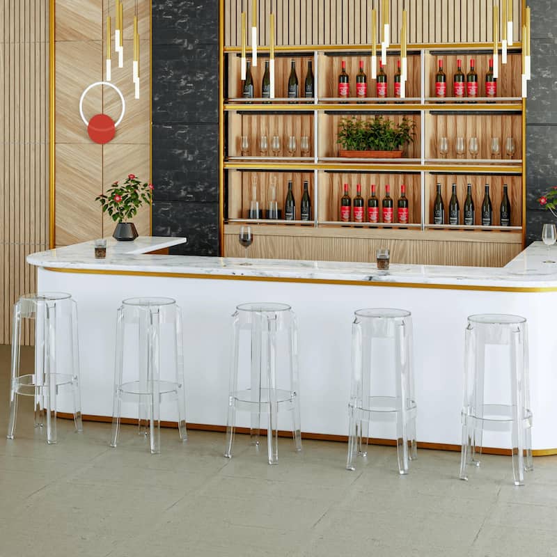 LeisureMod 30 in. High Backless Acrylic Counter Stool with Round Seat and Foot Rest - 30"