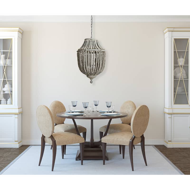 Metal and Draped Wood Bead Chandelier