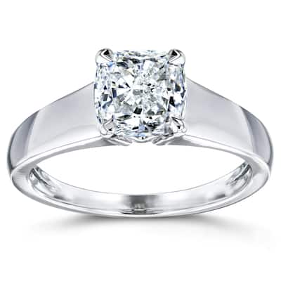 Kobelli 1 Carat Natural Diamond 14k Solid White Gold Solitaire Cushion Engagement Ring