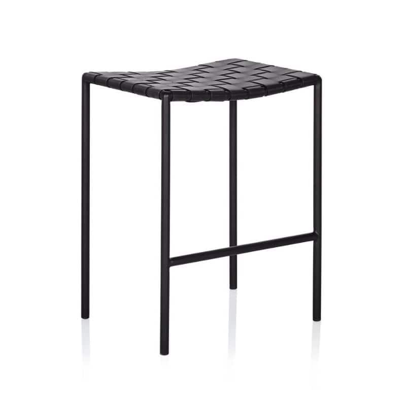 Soho Mid-century Modern Leather Weave Backless Bar Stool (26-inch/ 30-inch) (Single) - Black - Counter Height