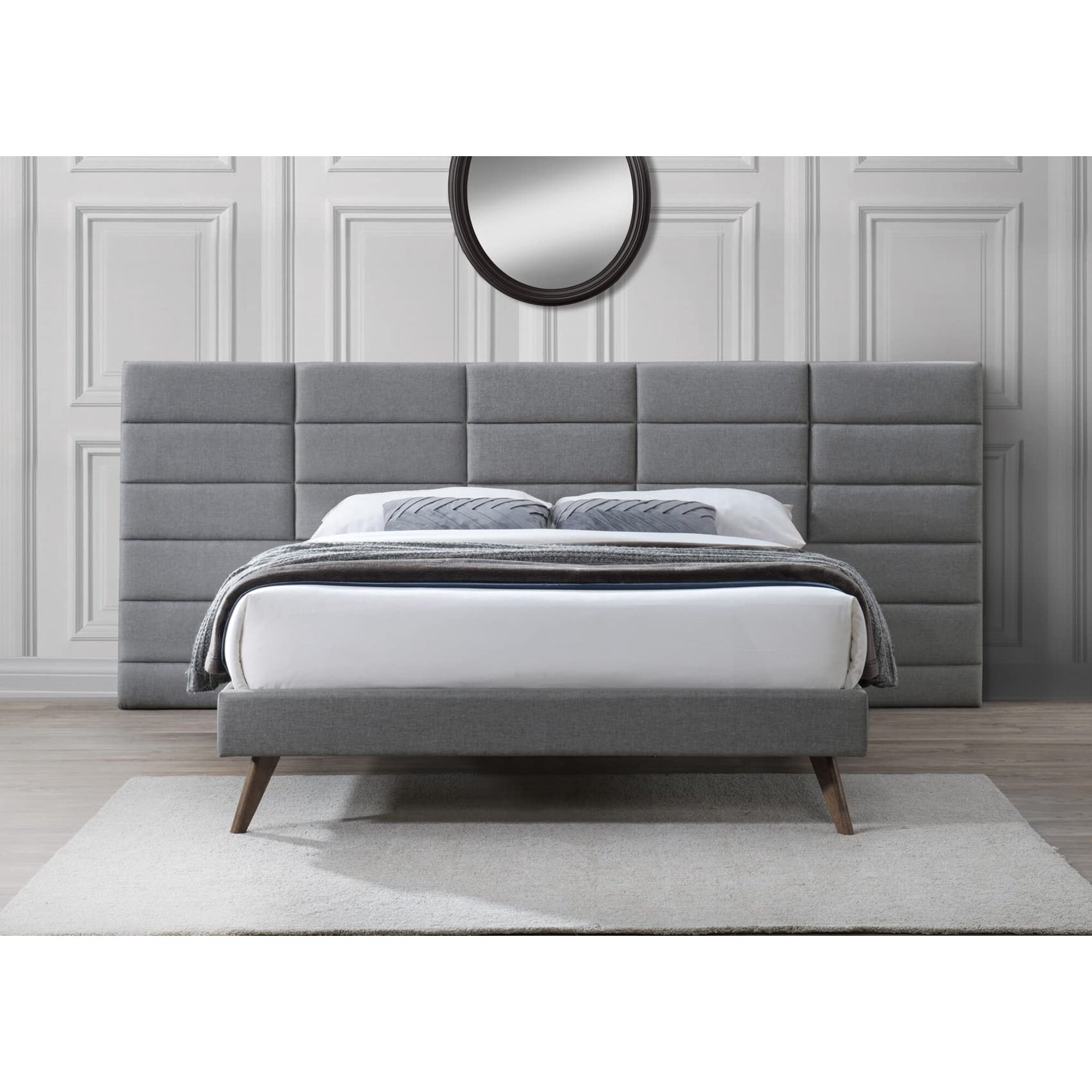 Hudson Grey Extended Headboard Upholstered Queen Platform Bed