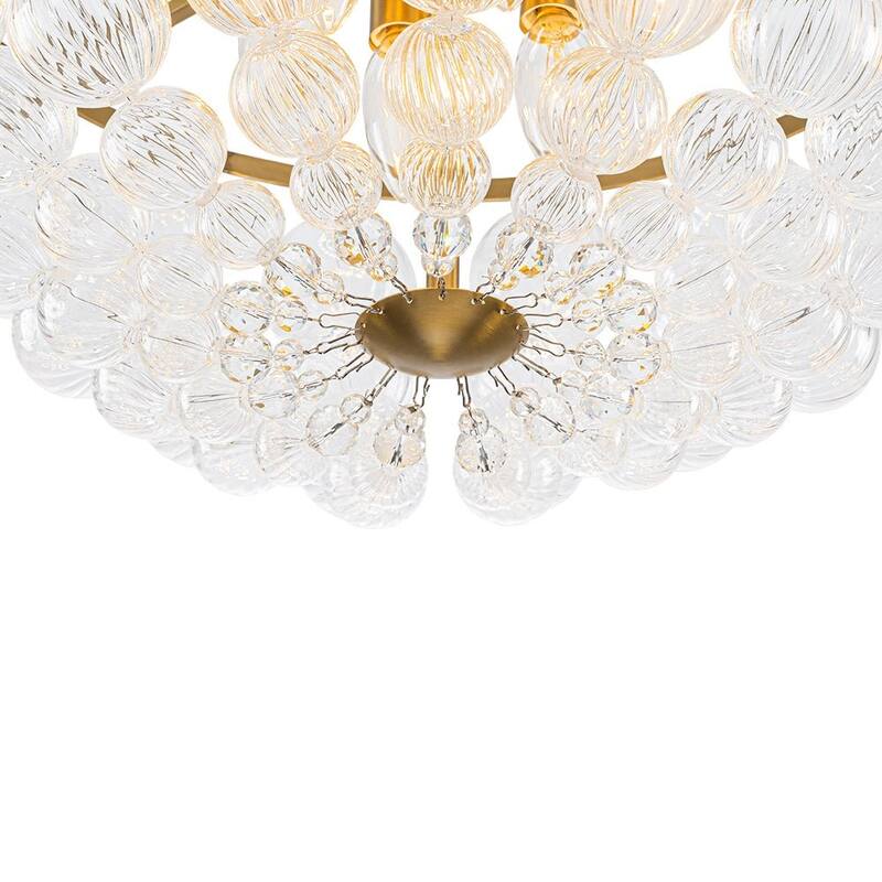 Mid-Century 6-Light Tiered Swirled Glass Bead Cage Semi Flush Mount