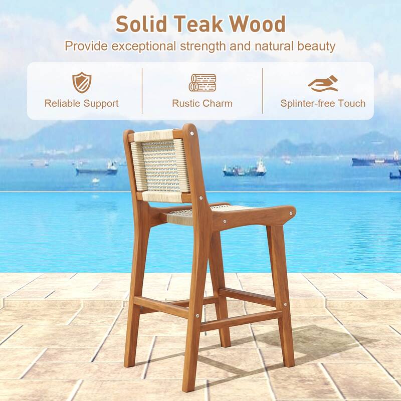 Coatway 1/2/4 PCS Outdoor Counter Height Bar Stool with Teak Wood - See Details