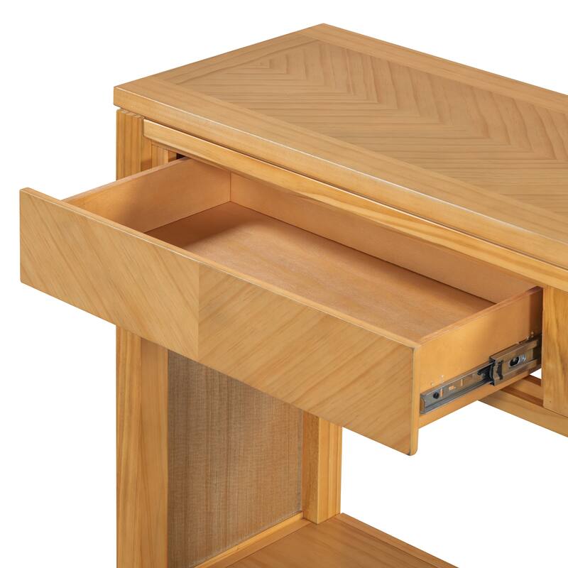 Anmytek 55 Inch Farmhouse Rustic Wooden Console Table with Storage Drawers and Open Shelf Entryway Sofa Table
