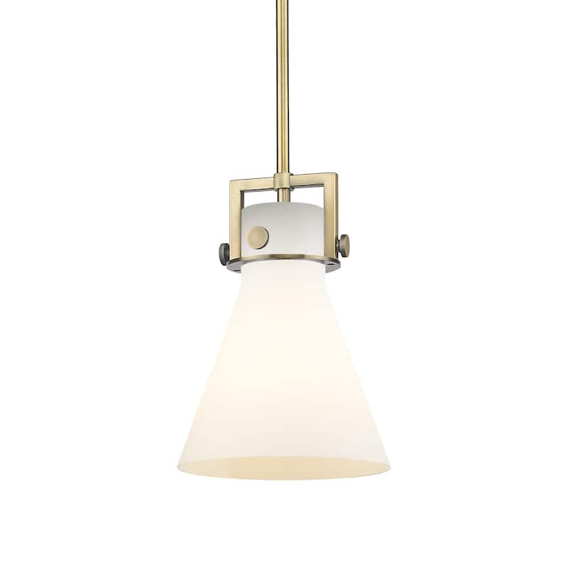 Innovations Lighting 411-1SS-11-8 Newton Cone Pendant Newton Cone 8" - Brushed Brass / Matte White