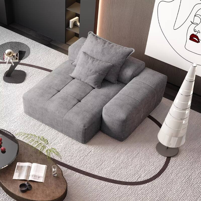Oversized Modular Sectional Sofa,Sparkling Chenille Fabric,DIY Sofa - 1-Chaise+1-Amrest - Grey