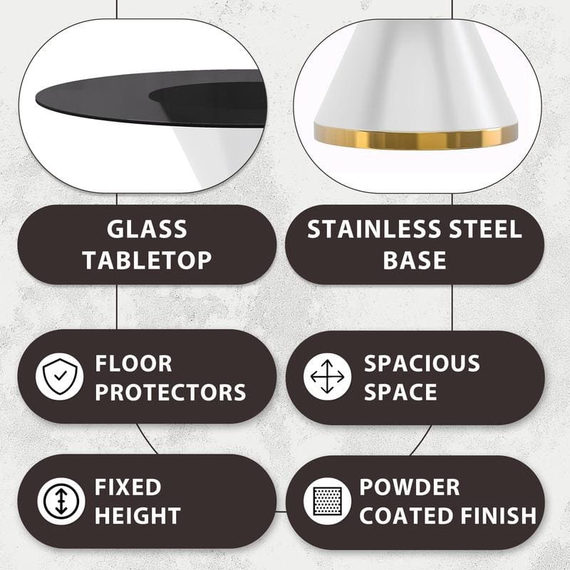 Qorvus Modern Round Glass/Stone Dining Table with Stainless Steel Pedestal Base for Contemporary Kitchens and Dining Rooms