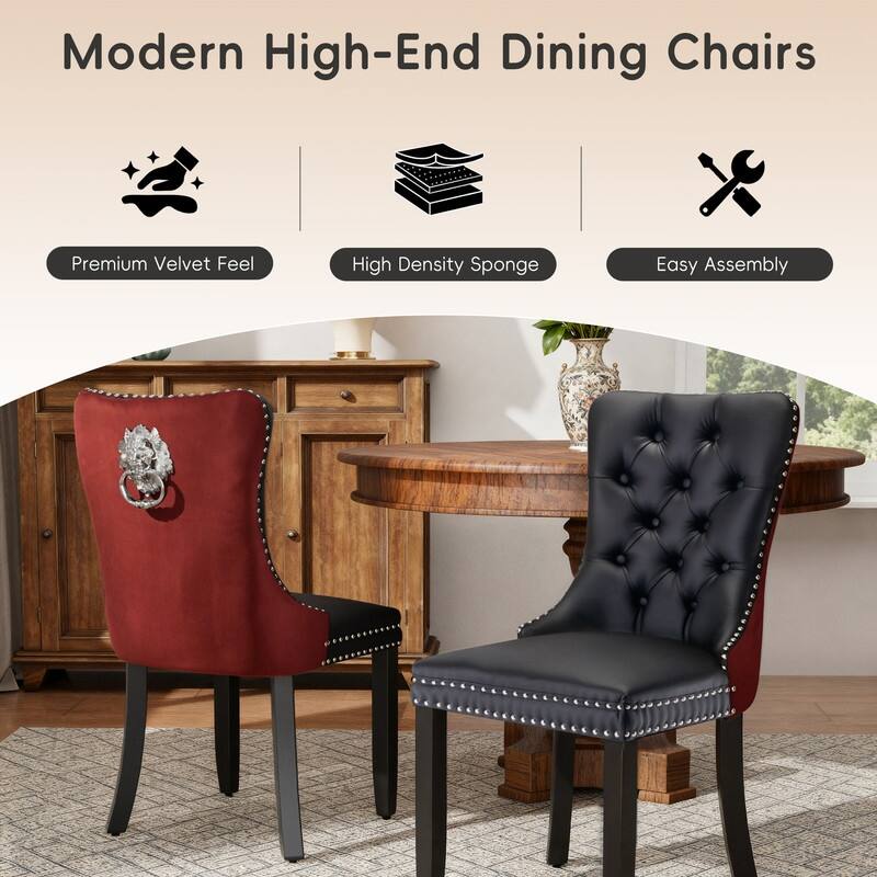 High-end Tufted Velvet Upholstered Nailhead Dining Chair Set of 6