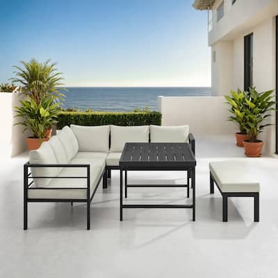 Corvus Galilee 5-Piece Iron Frame Outdoor Patio Set with Cushions and Rectangular Table
