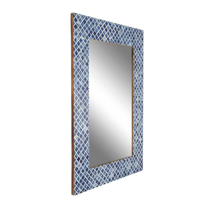 Wood Quatrefoil Wall Mirror with Bone Inlay - Blue - Roche River Decor - 1"Wx26"Lx36"H