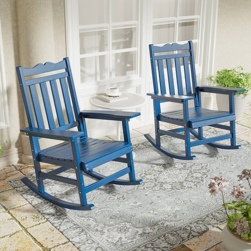 BONOSUKI Outdoor Adirondack Rocking Chair,Fire Pit Chair-Set of 2 - Navy Blue