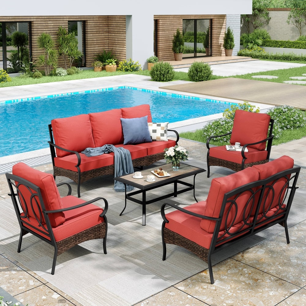 MAISON ARTS Modern Outdoor Patio Furniture Set with Waterproof Cushions - 5-Piece Wicker & Metal Conversation Set