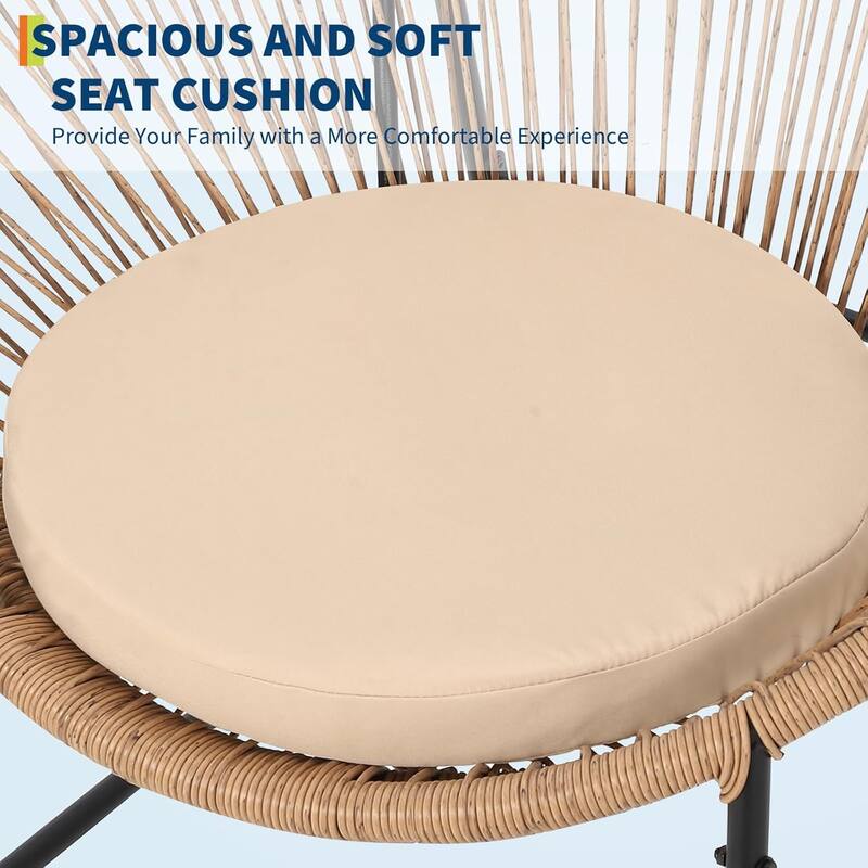 3 Piece Acapulco Chair Set, All-Weather Modern Patio Furniture Set with Cushions, Plastic Rope, Glass Top Table and 2