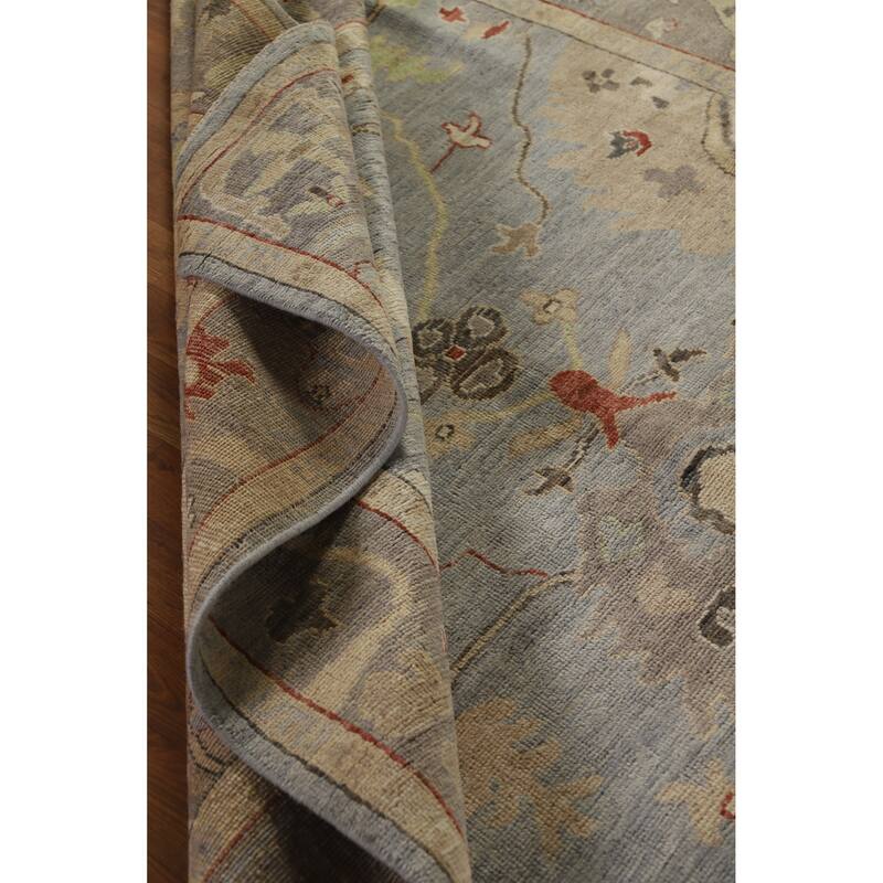 Hand Knotted Oriental 100% Wool Carpet Transitional Floral Navy Blue & Blues Oushak Area Rug - 8' 6'' X 6' 0''