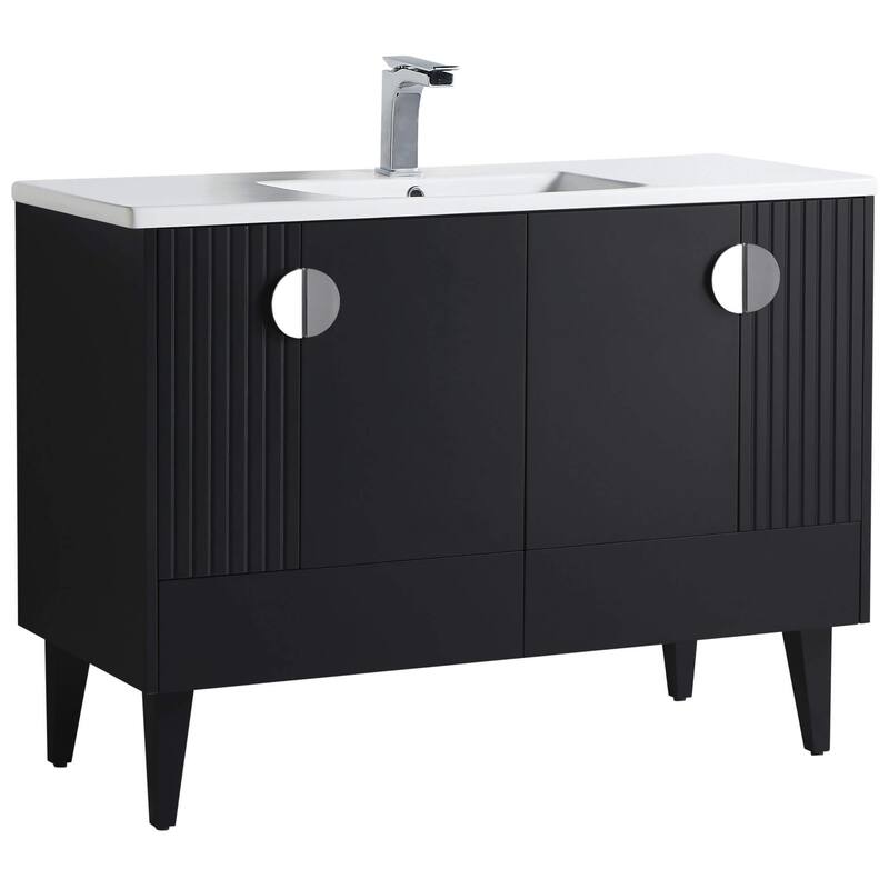Venezian 48-inch Bathroom Vanity Set - One Sink - Black - Polished Chrome Handles