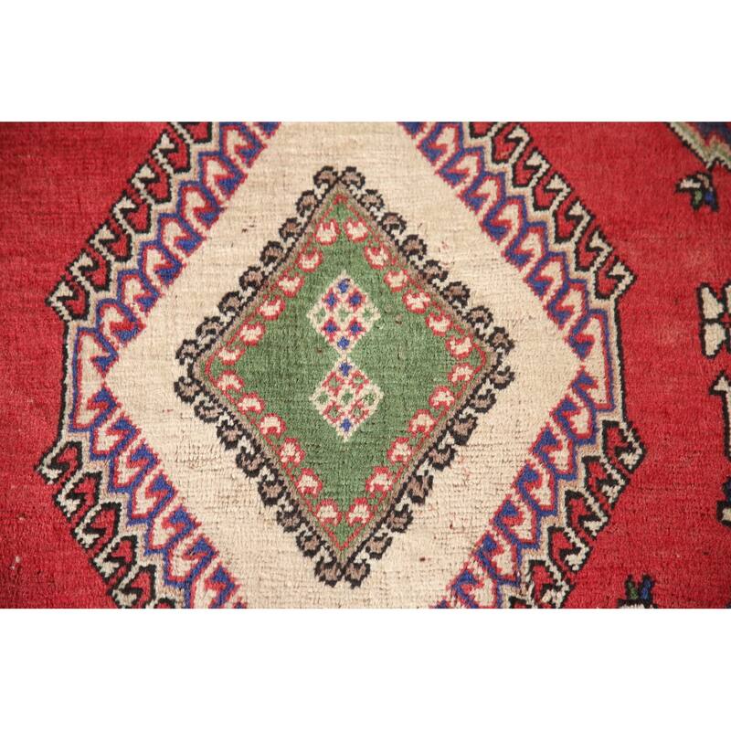 Navy Geometric Yalameh Persian Vintage Rug Hand-knotted Wool Carpet - 4'3"x 7'1"