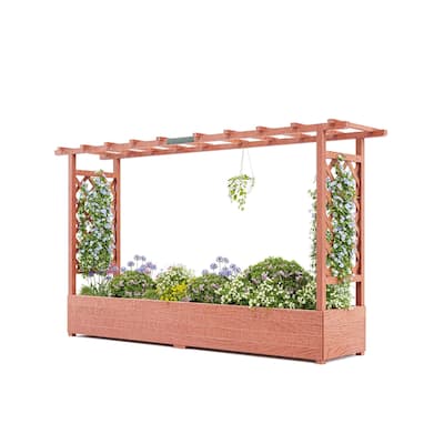 Wooden Elevated Garden Planter with Trellis
