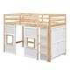preview thumbnail 26 of 34, Twin Size Loft Bed with Built-in Storage Wardrobe & 2 Windows, Wooden Bed Frame w/Ladder & Safety Guardrail for Boys & Girls
