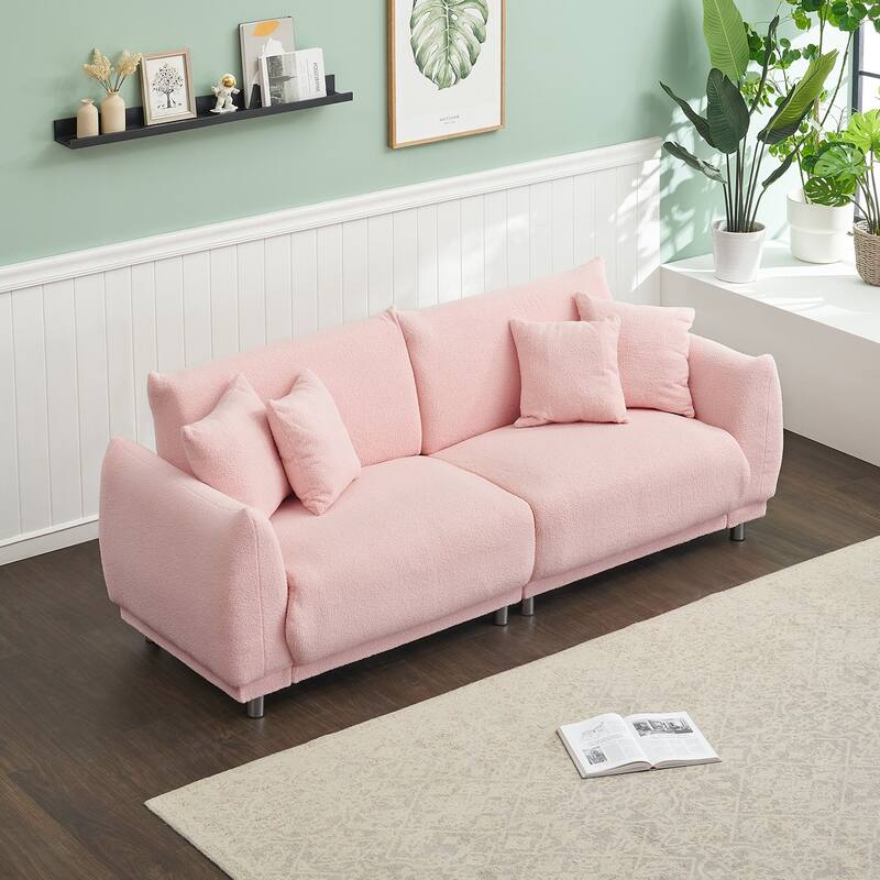 86.6" Teddy velvet large bread sofa with four pillows and hardware feet