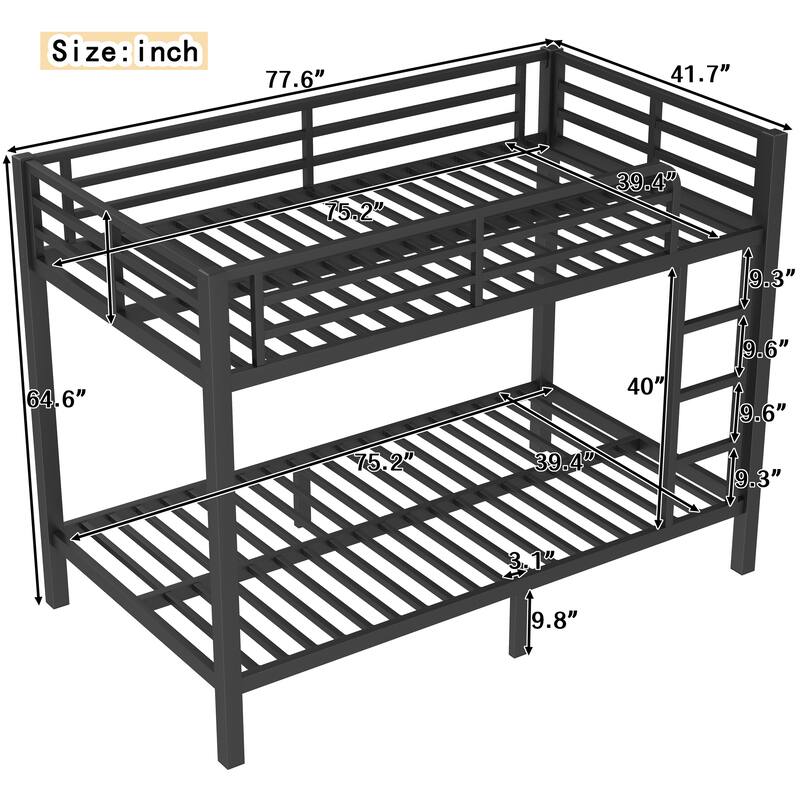 Metal Twin over Twin Bunk Bed for Teens and Adults,Space-Saving/Noise Reduced/No Box Spring Needed, Black