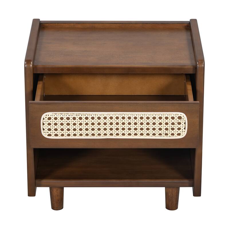 Christopher Knight Home - Zessia Retro 19" Wood Nightstand with Woven Drawer and Open Shelf, Set of 2