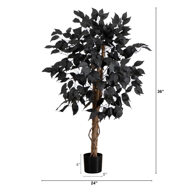 3-ft Artificial Halloween Black Ficus Tree with Natural Trunk