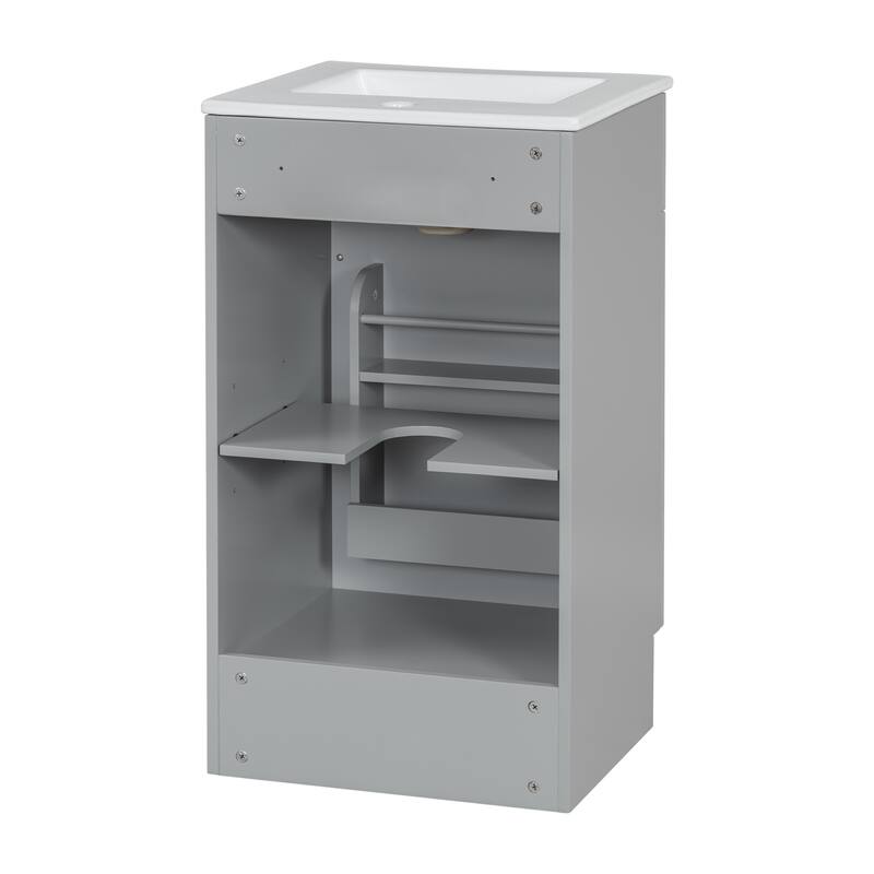 18" Bathroom Vanity w/Undermount Ceramic Sink, Free Standing Storage Vanity Cabinet with Soft Closing Door and Adjustable Shelf