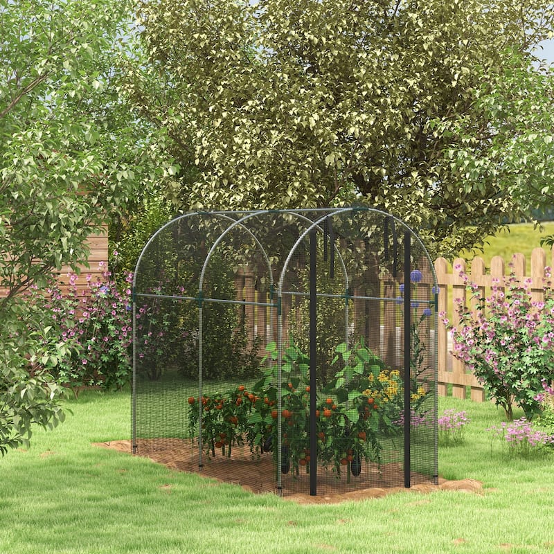 Outsunny 4' x 8' Crop Cage, Plant Protection Tent with Zippered Door and Galvanized Steel Frame, Fruit Cage Netting Cover - Plastic