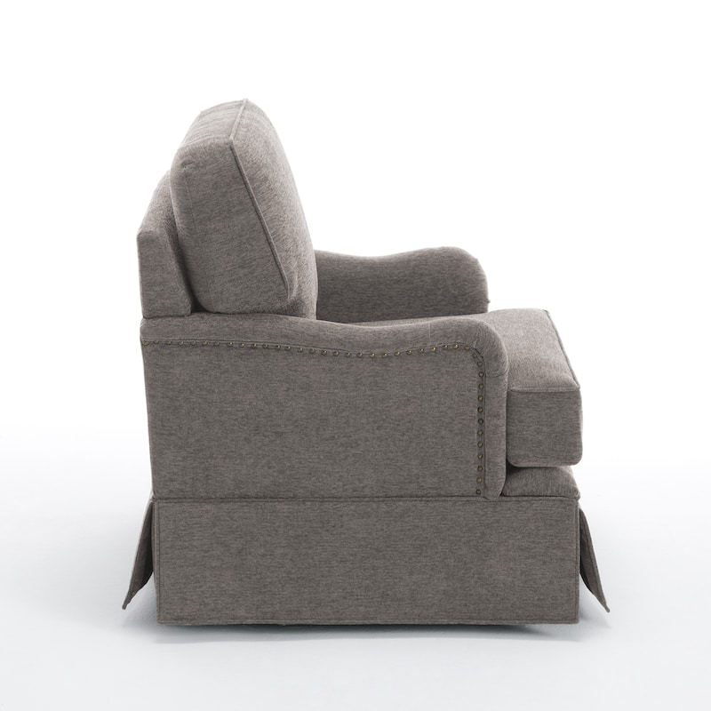 Modern Chenille Swivel Armchair Storage Ottoman