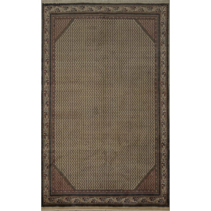 Hand Knotted Oriental 100% Wool Carpet Traditional Geometric Beige & Ivories Botemir Area Rug - 8' 11'' X 6' 2''