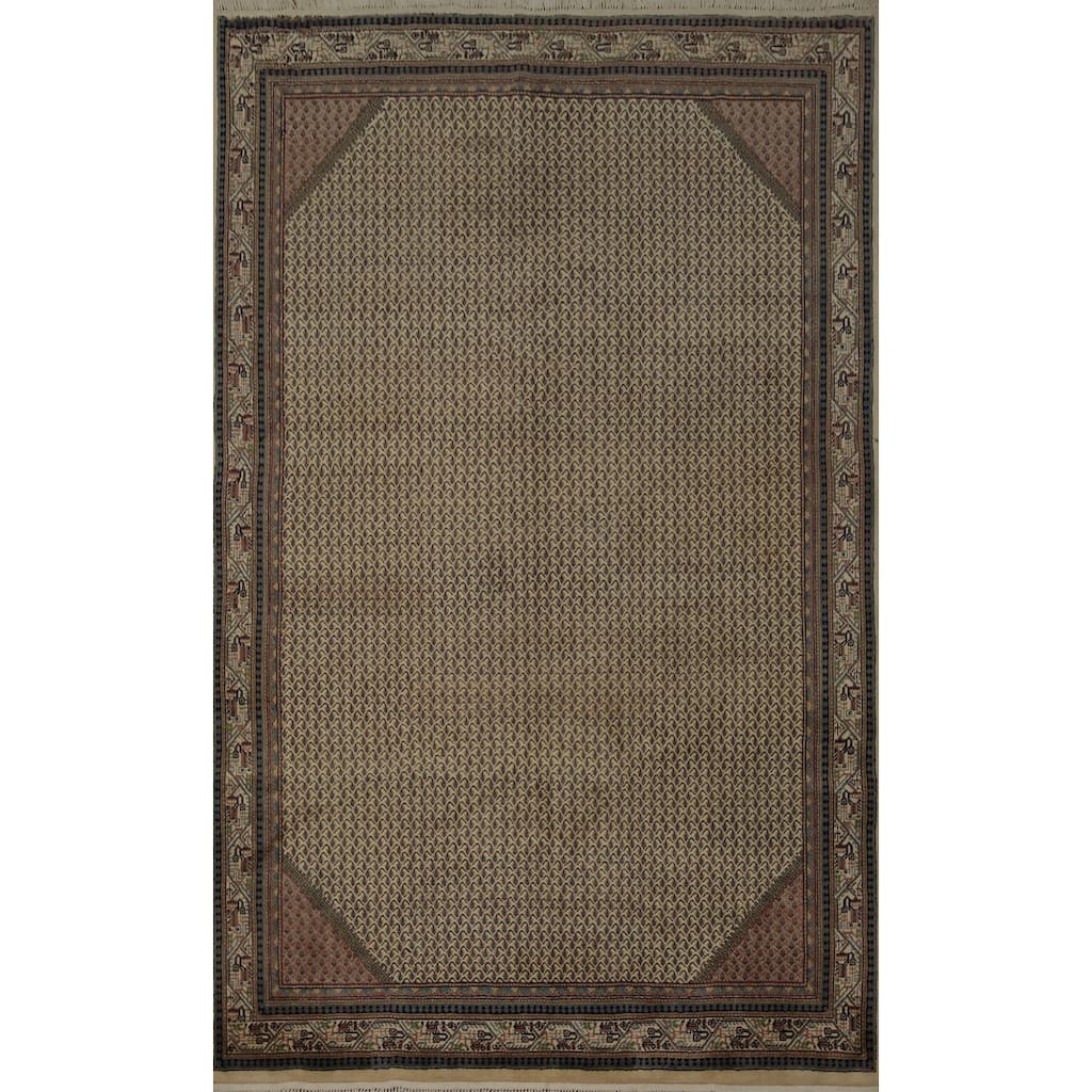 Hand Knotted Oriental 100% Wool Carpet Traditional Geometric Beige & Ivories Botemir Area Rug - 8' 11'' X 6' 2''