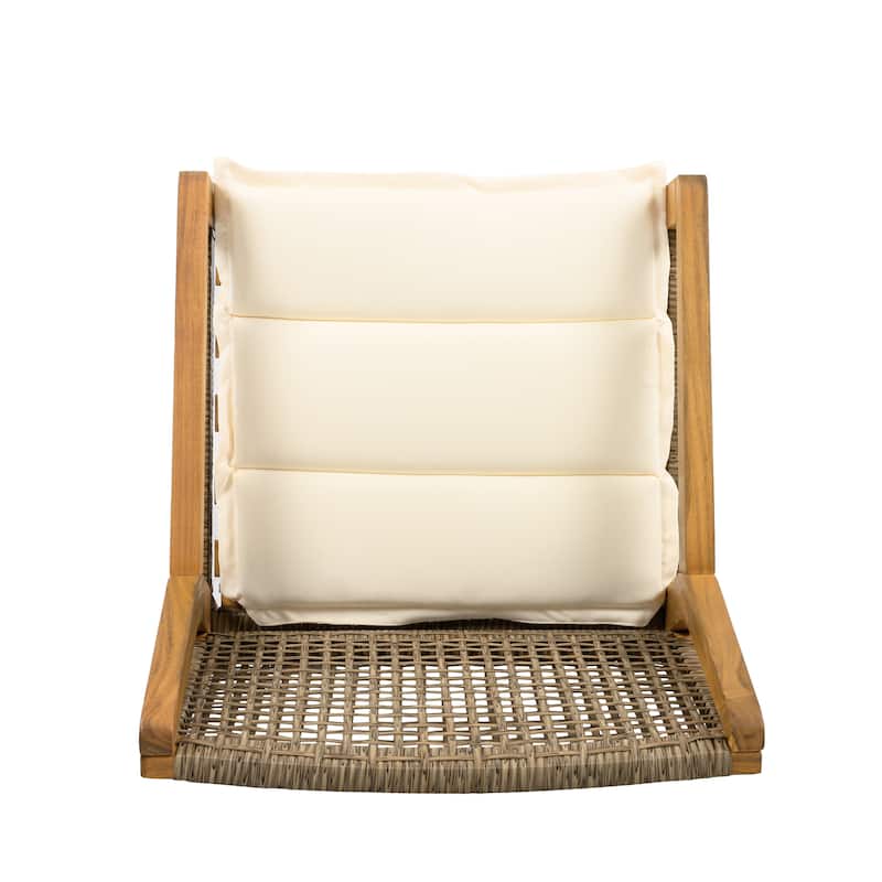 OUTDOOR DINING CHAIR -Acacia Wood & Wicker with Cream Cushion Patio Furniture-Teak finish & wicke Brown -MP2(set of 2)