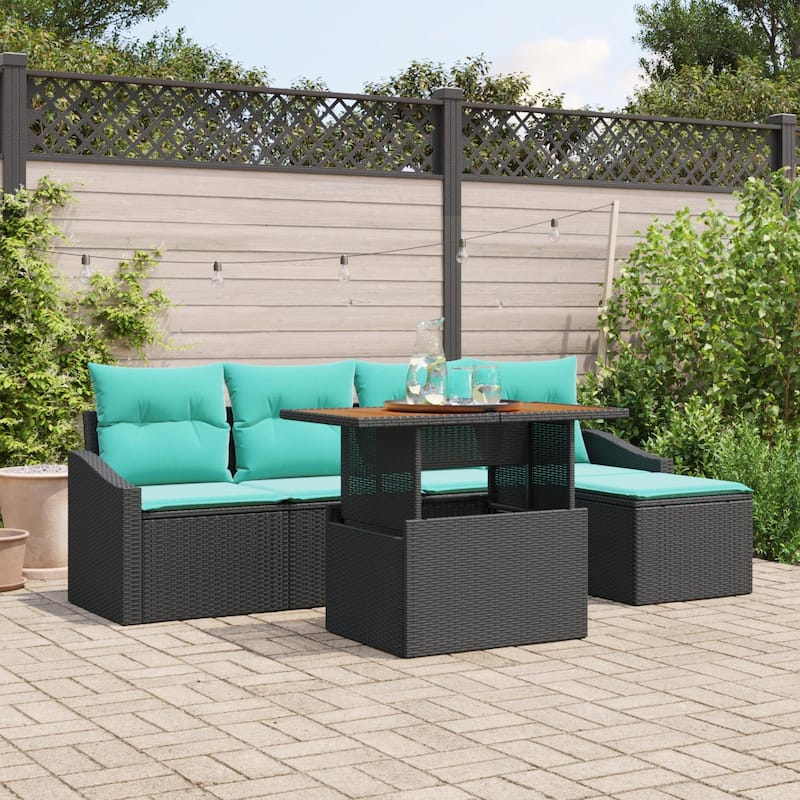 vidaXL 6 Garden Sofa Set with Cushions Black/Grey Poly Rattan - 91.7 x 46.1 x 27.2 - Black