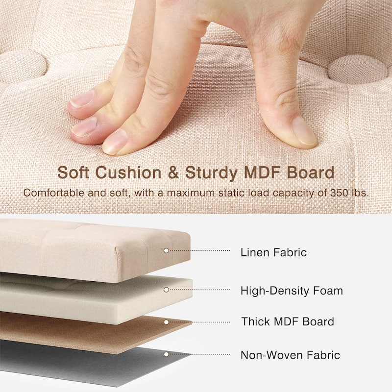 Javlergo Set of 1 or 2 Linen Ottoman Foot Rest with Wooden Legs Tufted Rectangle Upholstered Footstool for Couch Living Room