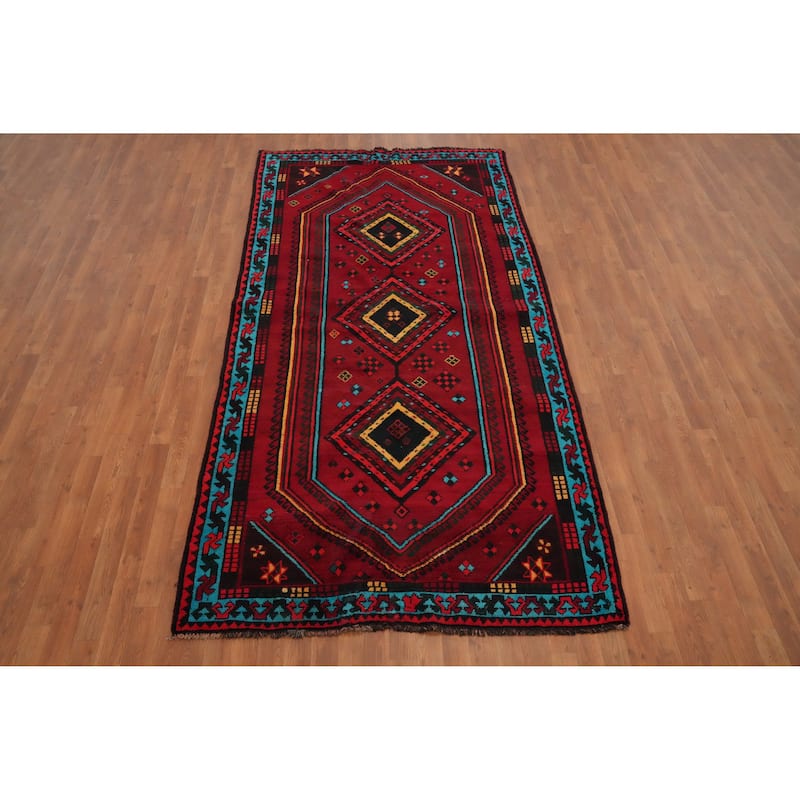 Hand Knotted Oriental 100% Wool Carpet Traditional Tribal Red Shiraz Area Rug - 9' 5'' X 4' 11''