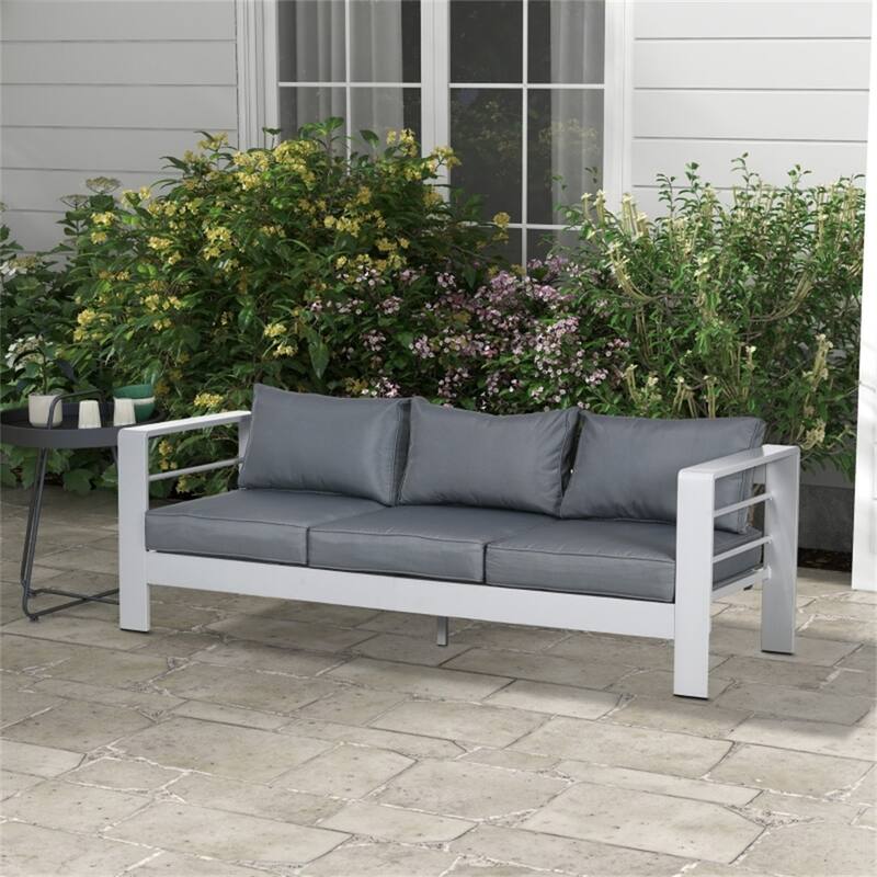 Aluminum Outdoor Garden Sofa with Cushions and Wide Seat - 76.8"W x 27.6"D x 24.4"H