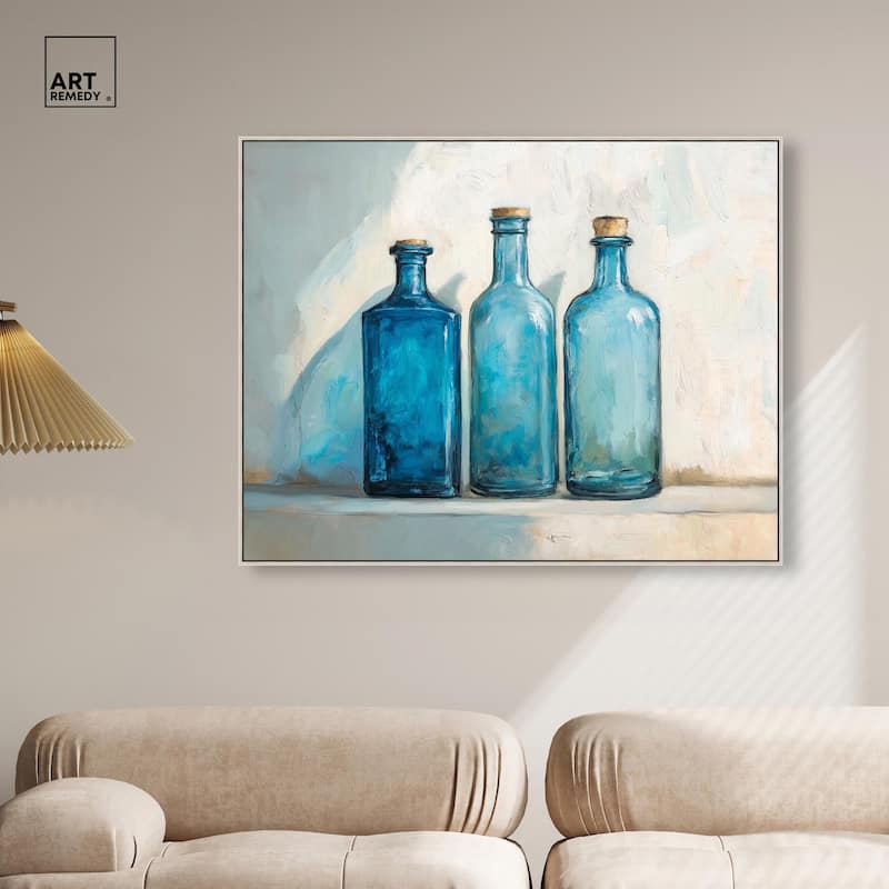 Three Blue Bottles Canvas by Art Remedy