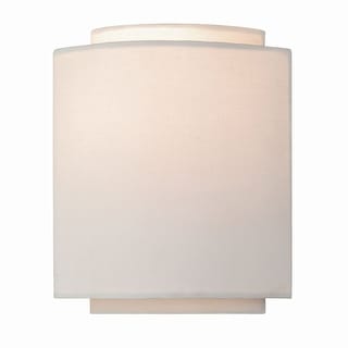 Burnaby 1-light Gold Mid-century White Linen Modern Flush Wall Sconce - 7-in W x 9.25-in H x 5.75-in D
